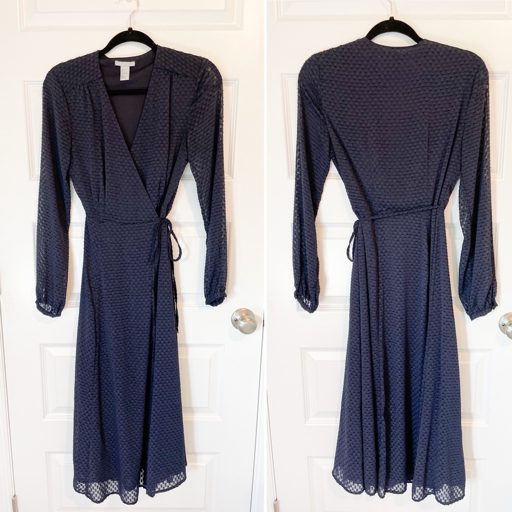 H&M tea length navy wrap dress - sz. 4